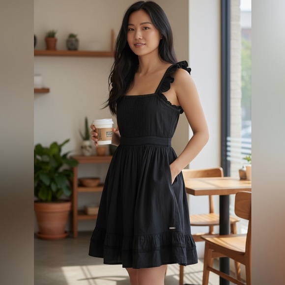 Superdry NEW Vintage Inspired Mini Dress Square Neckline Ruffles Straps Size M - Picture 2 of 15